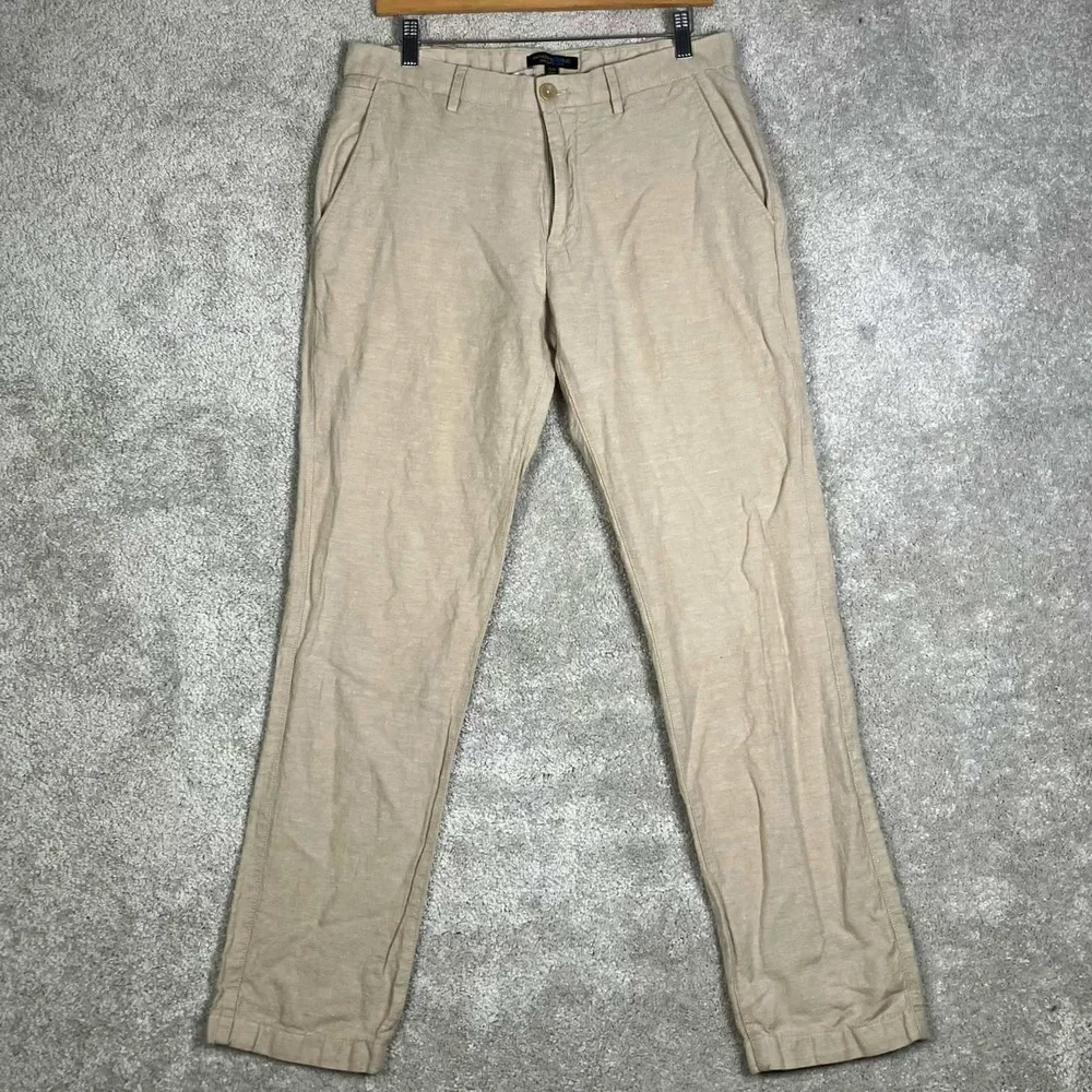 Banana Republic 31x32 Kentfield Straight Linen Blend Beige Mens Dress Pants